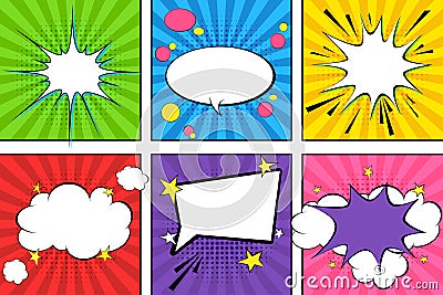 Comic speech bubbles. Pop art vector label illustration. Vintage comics book poster. on colored background. Vector Illustration